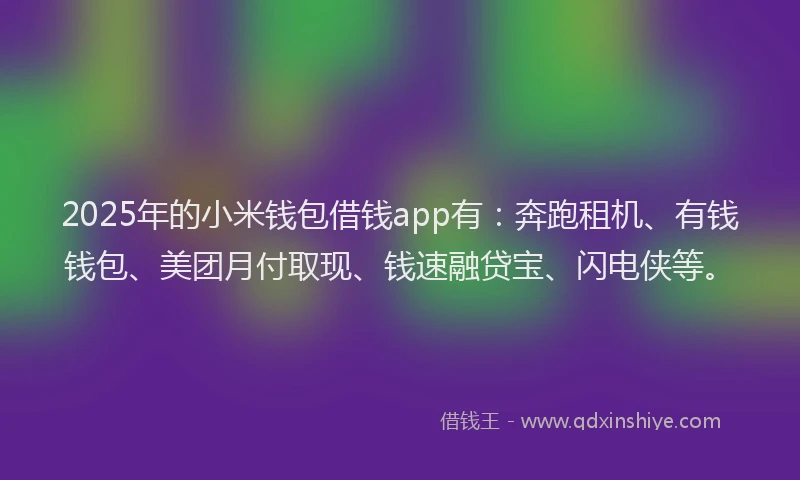2025年的小米钱包借钱app有：奔跑租机、有钱钱包、美团月付取现、钱速融贷宝、闪电侠等。