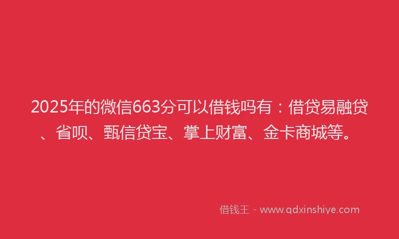 2025年的微信663分可以借钱吗有：借贷易融贷、省呗、甄信贷宝、掌上财富、金卡商城等。