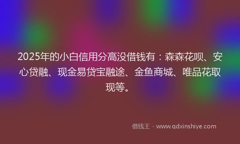 2025年的小白信用分高没借钱有：森森花呗、安心贷融、现金易贷宝融途、金鱼商城、唯品花取现等。