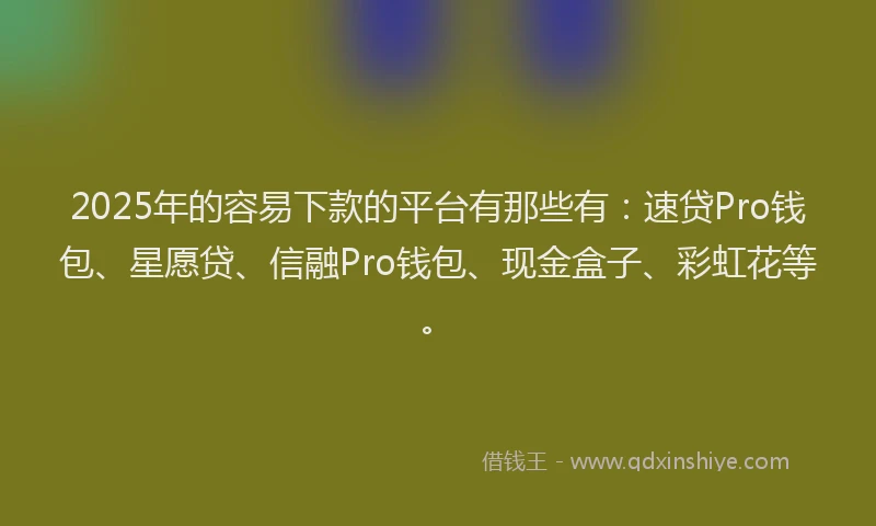 2025年的容易下款的平台有那些有：速贷Pro钱包、星愿贷、信融Pro钱包、现金盒子、彩虹花等。