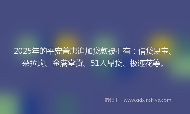 2025年的平安普惠追加贷款被拒有：借贷易宝、朵拉购、金满堂贷、51人品贷、极速花等。