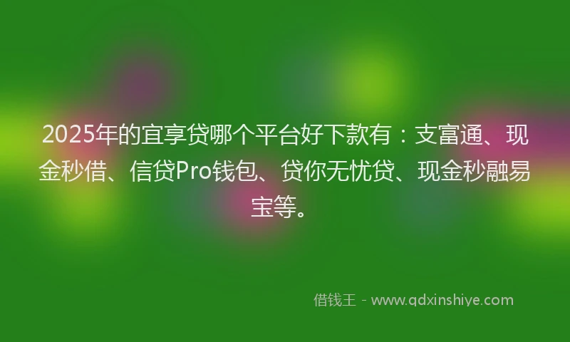 2025年的宜享贷哪个平台好下款有：支富通、现金秒借、信贷Pro钱包、贷你无忧贷、现金秒融易宝等。