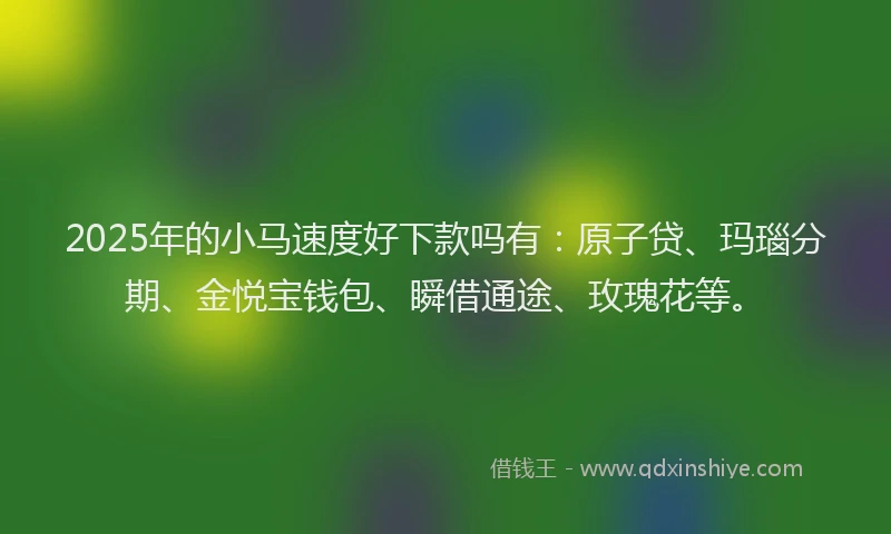 2025年的小马速度好下款吗有：原子贷、玛瑙分期、金悦宝钱包、瞬借通途、玫瑰花等。