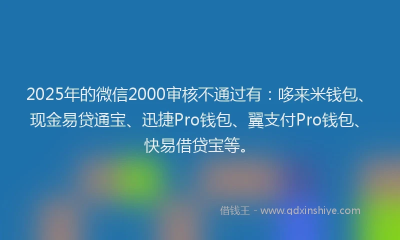 2025年的微信2000审核不通过有：哆来米钱包、现金易贷通宝、迅捷Pro钱包、翼支付Pro钱包、快易借贷宝等。