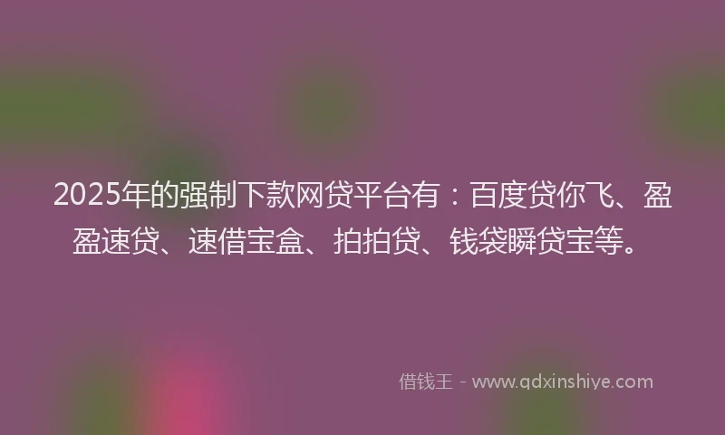 2025年的强制下款网贷平台有：百度贷你飞、盈盈速贷、速借宝盒、拍拍贷、钱袋瞬贷宝等。