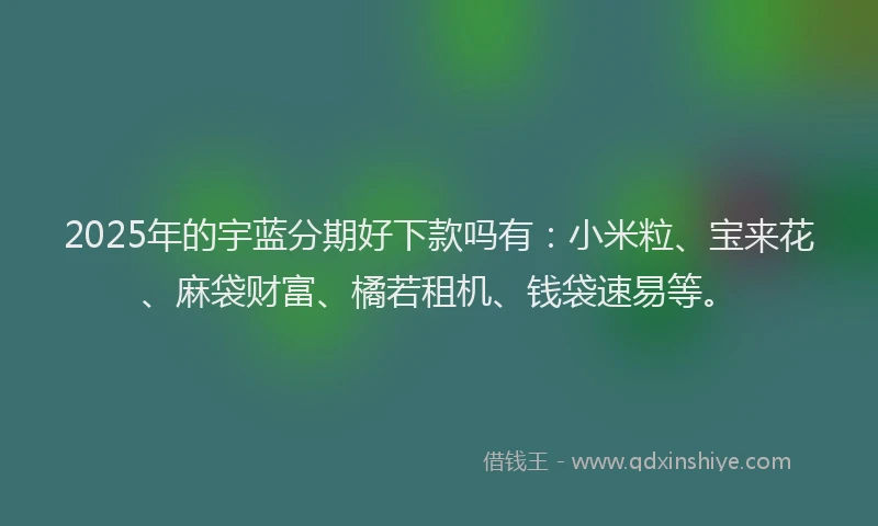 2025年的宇蓝分期好下款吗有：小米粒、宝来花、麻袋财富、橘若租机、钱袋速易等。