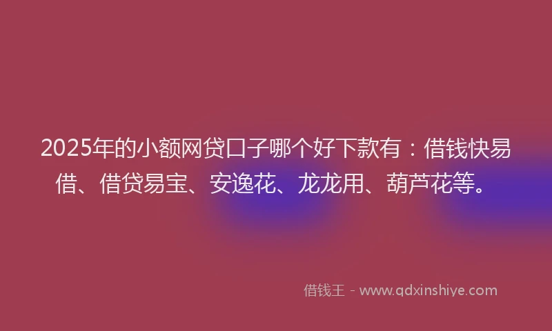2025年的小额网贷口子哪个好下款有：借钱快易借、借贷易宝、安逸花、龙龙用、葫芦花等。