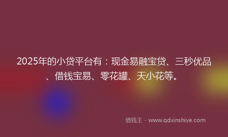 2025年的小贷平台有:现金易融宝贷、三秒优品、借钱宝易、零花罐、天小花等。