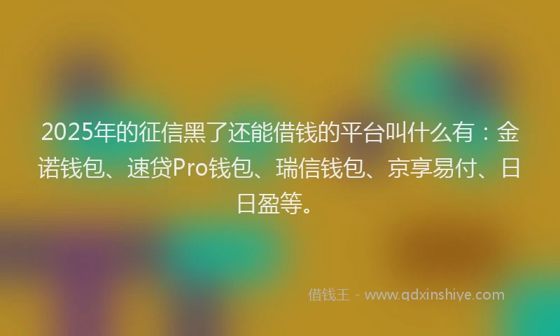 2025年的征信黑了还能借钱的平台叫什么有：金诺钱包、速贷Pro钱包、瑞信钱包、京享易付、日日盈等。