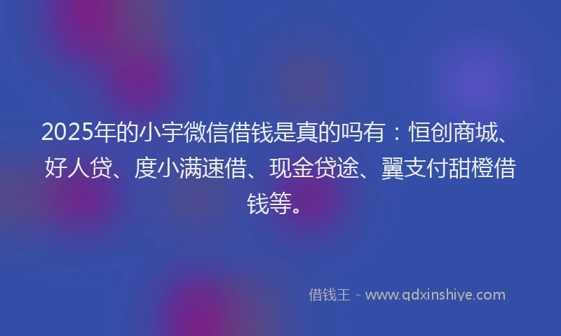2025年的小宇微信借钱是真的吗有：恒创商城、好人贷、度小满速借、现金贷途、翼支付甜橙借钱等。
