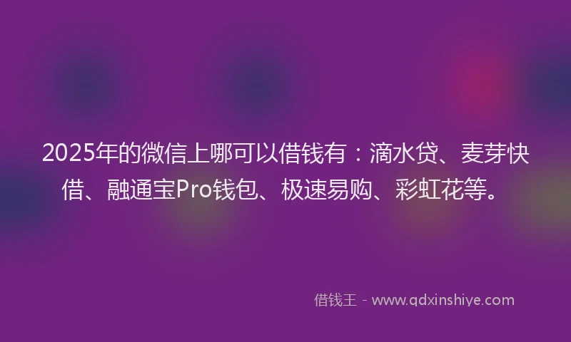 2025年的微信上哪可以借钱有：滴水贷、麦芽快借、融通宝Pro钱包、极速易购、彩虹花等。