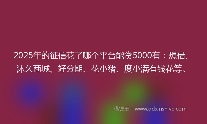 2025年的征信花了哪个平台能贷5000有：想借、沐久商城、好分期、花小猪、度小满有钱花等。