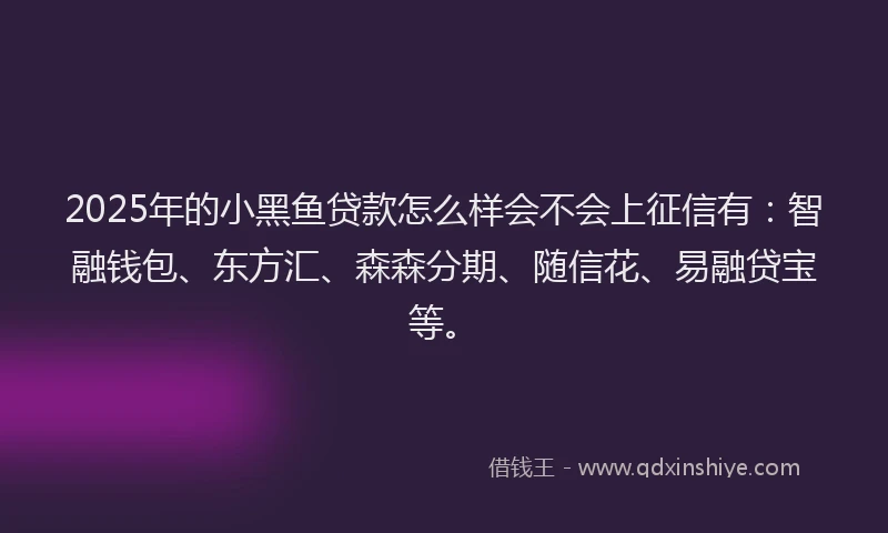 2025年的小黑鱼贷款怎么样会不会上征信有：智融钱包、东方汇、森森分期、随信花、易融贷宝等。