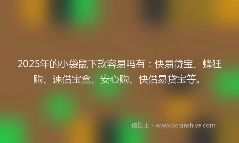 2025年的小袋鼠下款容易吗有：快易贷宝、蜂狂购、速借宝盒、安心购、快借易贷宝等。