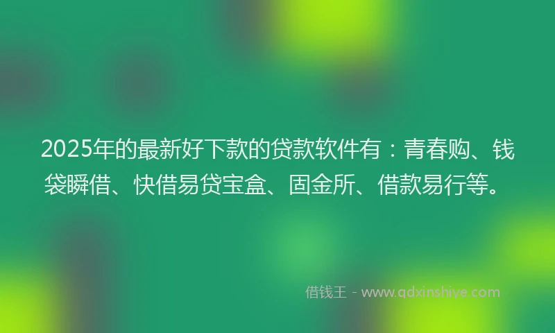 2025年的最新好下款的贷款软件有：青春购、钱袋瞬借、快借易贷宝盒、固金所、借款易行等。
