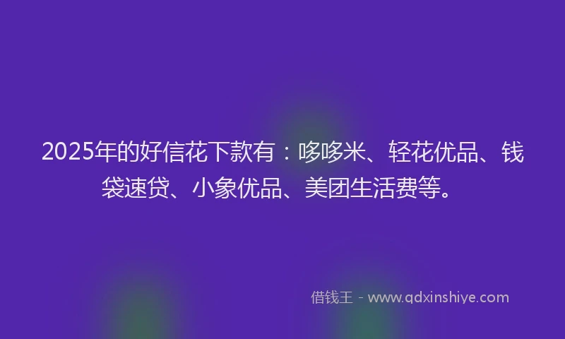 2025年的好信花下款有：哆哆米、轻花优品、钱袋速贷、小象优品、美团生活费等。