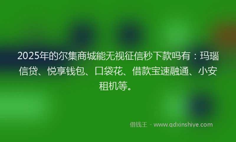 2025年的尔集商城能无视征信秒下款吗有：玛瑙信贷、悦享钱包、口袋花、借款宝速融通、小安租机等。