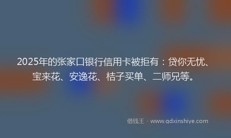 2025年的张家口银行信用卡被拒有：贷你无忧、宝来花、安逸花、桔子买单、二师兄等。