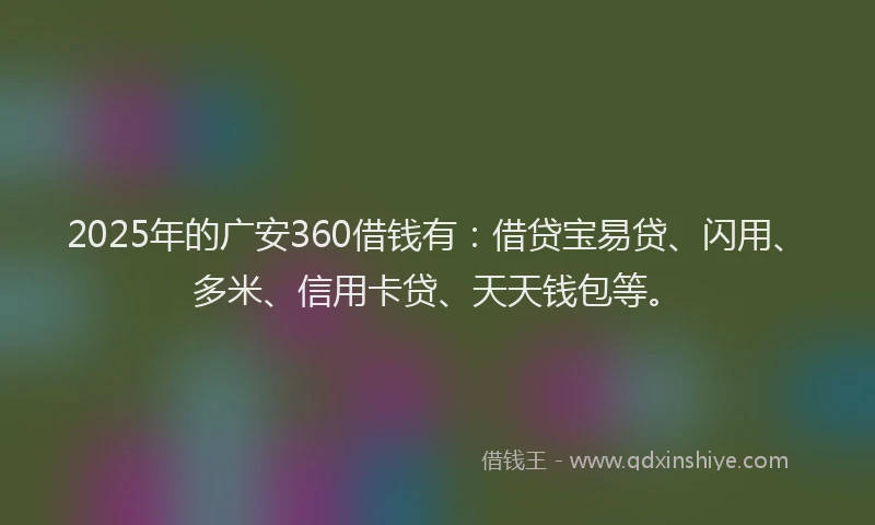 2025年的广安360借钱有：借贷宝易贷、闪用、多米、信用卡贷、天天钱包等。