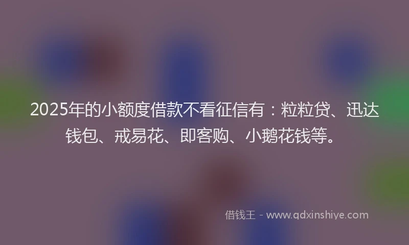 2025年的小额度借款不看征信有：粒粒贷、迅达钱包、戒易花、即客购、小鹅花钱等。