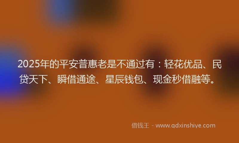 2025年的平安普惠老是不通过有：轻花优品、民贷天下、瞬借通途、星辰钱包、现金秒借融等。