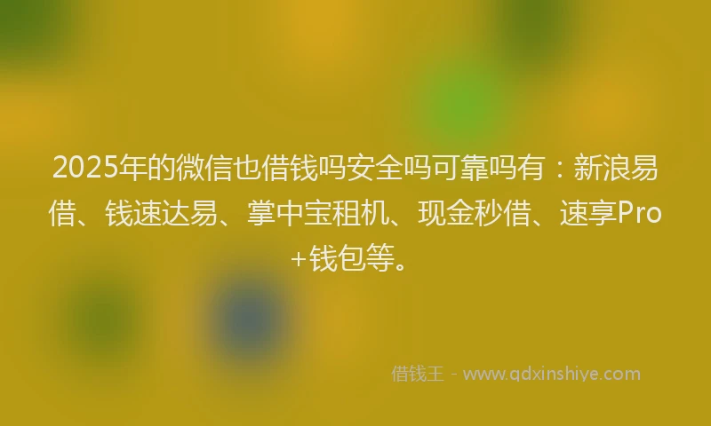2025年的微信也借钱吗安全吗可靠吗有：新浪易借、钱速达易、掌中宝租机、现金秒借、速享Pro+钱包等。