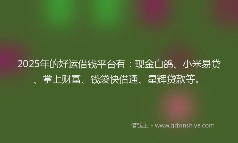 2025年的好运借钱平台有：现金白鸽、小米易贷、掌上财富、钱袋快借通、星辉贷款等。