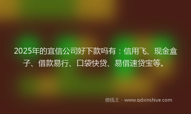 2025年的宜信公司好下款吗有：信用飞、现金盒子、借款易行、口袋快贷、易借速贷宝等。
