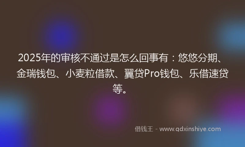 2025年的审核不通过是怎么回事有：悠悠分期、金瑞钱包、小麦粒借款、翼贷Pro钱包、乐借速贷等。