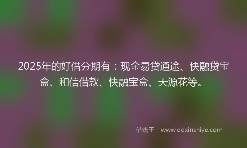 2025年的好借分期有：现金易贷通途、快融贷宝盒、和信借款、快融宝盒、天源花等。