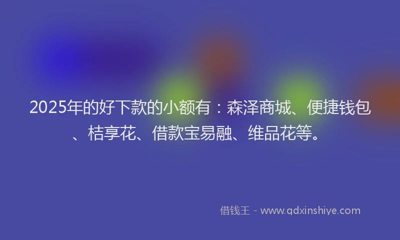 2025年的好下款的小额有：森泽商城、便捷钱包、桔享花、借款宝易融、维品花等。
