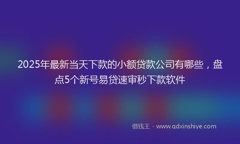 2025年最新当天下款的小额贷款公司有哪些，盘点5个新号易贷速审秒下款软件