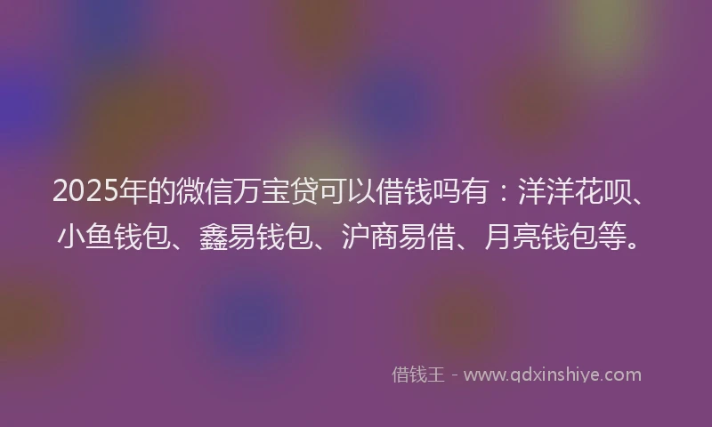 2025年的微信万宝贷可以借钱吗有：洋洋花呗、小鱼钱包、鑫易钱包、沪商易借、月亮钱包等。