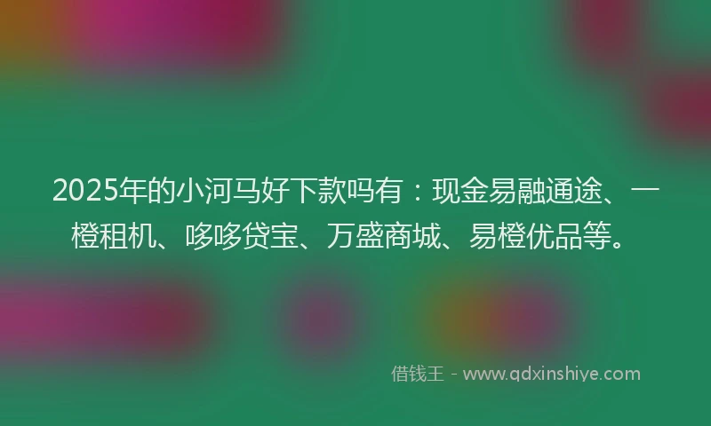 2025年的小河马好下款吗有：现金易融通途、一橙租机、哆哆贷宝、万盛商城、易橙优品等。
