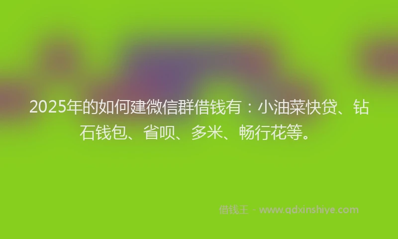 2025年的如何建微信群借钱有：小油菜快贷、钻石钱包、省呗、多米、畅行花等。