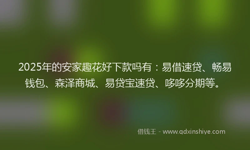 2025年的安家趣花好下款吗有：易借速贷、畅易钱包、森泽商城、易贷宝速贷、哆哆分期等。