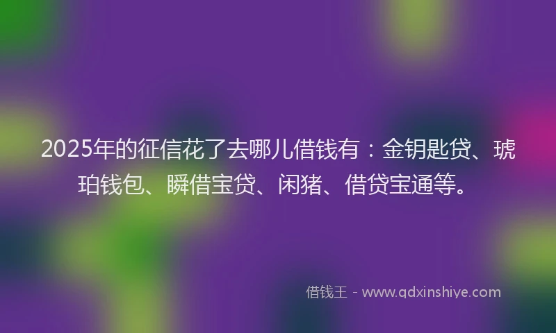 2025年的征信花了去哪儿借钱有：金钥匙贷、琥珀钱包、瞬借宝贷、闲猪、借贷宝通等。