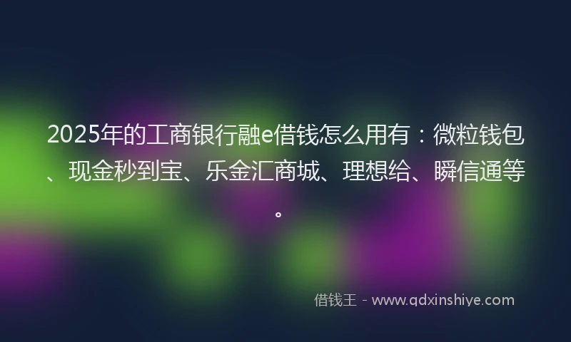 2025年的工商银行融e借钱怎么用有：微粒钱包、现金秒到宝、乐金汇商城、理想给、瞬信通等。