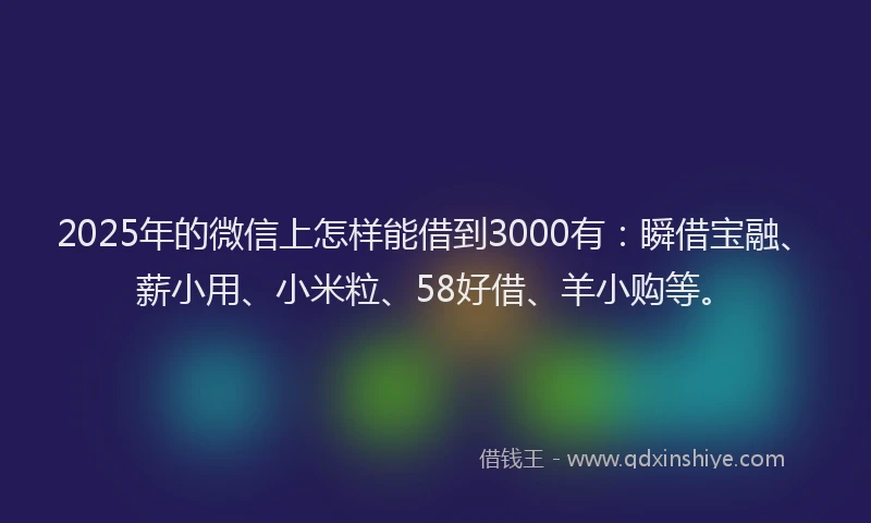 2025年的微信上怎样能借到3000有：瞬借宝融、薪小用、小米粒、58好借、羊小购等。