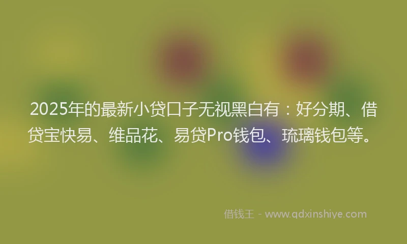 2025年的最新小贷口子无视黑白有：好分期、借贷宝快易、维品花、易贷Pro钱包、琉璃钱包等。