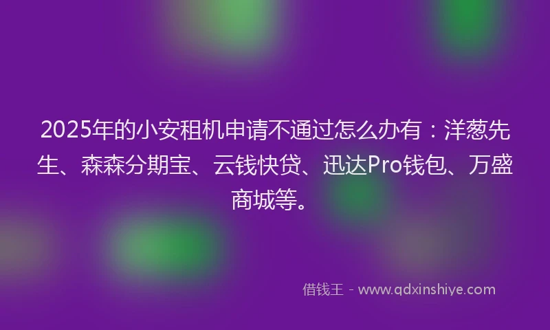 2025年的小安租机申请不通过怎么办有：洋葱先生、森森分期宝、云钱快贷、迅达Pro钱包、万盛商城等。