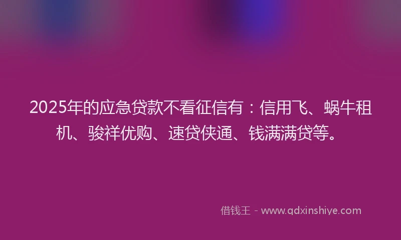 2025年的应急贷款不看征信有：信用飞、蜗牛租机、骏祥优购、速贷侠通、钱满满贷等。