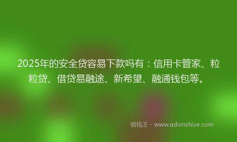 2025年的安全贷容易下款吗有：信用卡管家、粒粒贷、借贷易融途、新希望、融通钱包等。