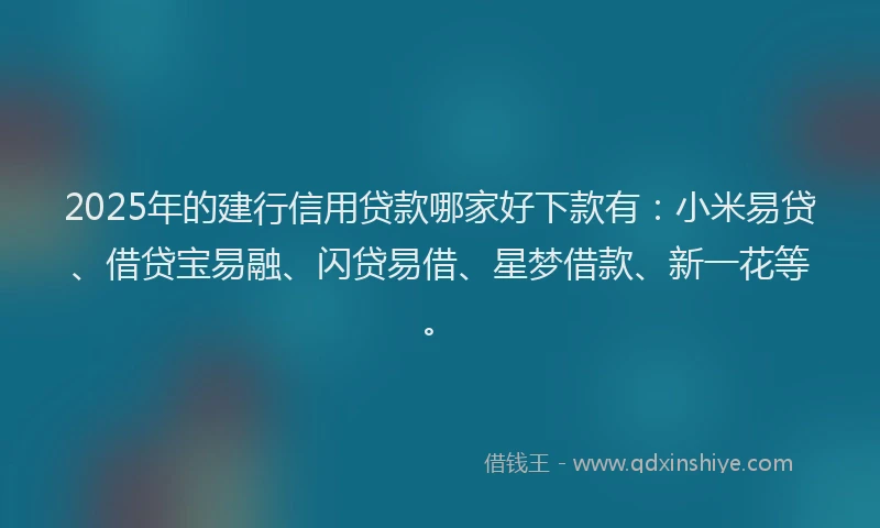 2025年的建行信用贷款哪家好下款有：小米易贷、借贷宝易融、闪贷易借、星梦借款、新一花等。
