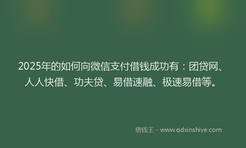2025年的如何向微信支付借钱成功有：团贷网、人人快借、功夫贷、易借速融、极速易借等。