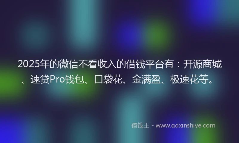 2025年的微信不看收入的借钱平台有：开源商城、速贷Pro钱包、口袋花、金满盈、极速花等。