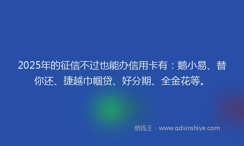 2025年的征信不过也能办信用卡有：鹅小易、替你还、捷越巾帼贷、好分期、全金花等。