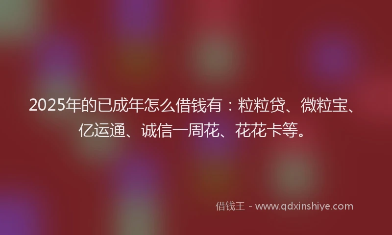 2025年的已成年怎么借钱有：粒粒贷、微粒宝、亿运通、诚信一周花、花花卡等。