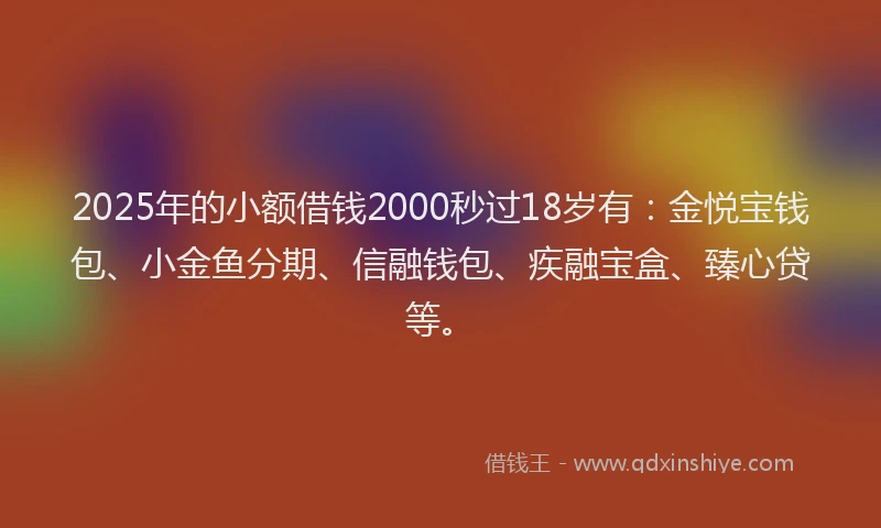 2025年的小额借钱2000秒过18岁有：金悦宝钱包、小金鱼分期、信融钱包、疾融宝盒、臻心贷等。