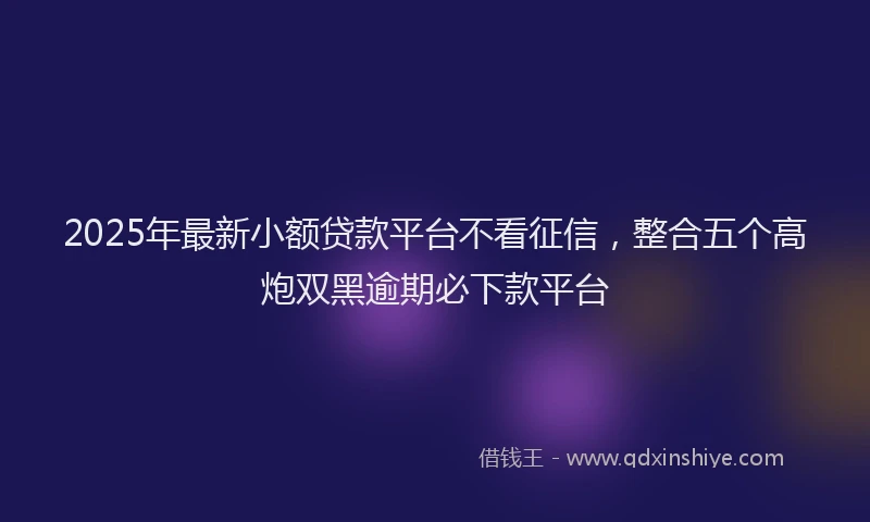 2025年最新小额贷款平台不看征信，整合五个高炮双黑逾期必下款平台